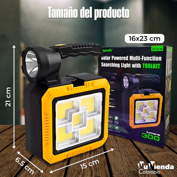 Kit herramientas, linterna y cargador con panel solar