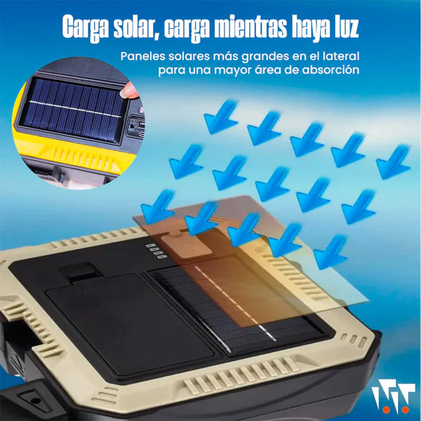 Kit herramientas, linterna y cargador con panel solar